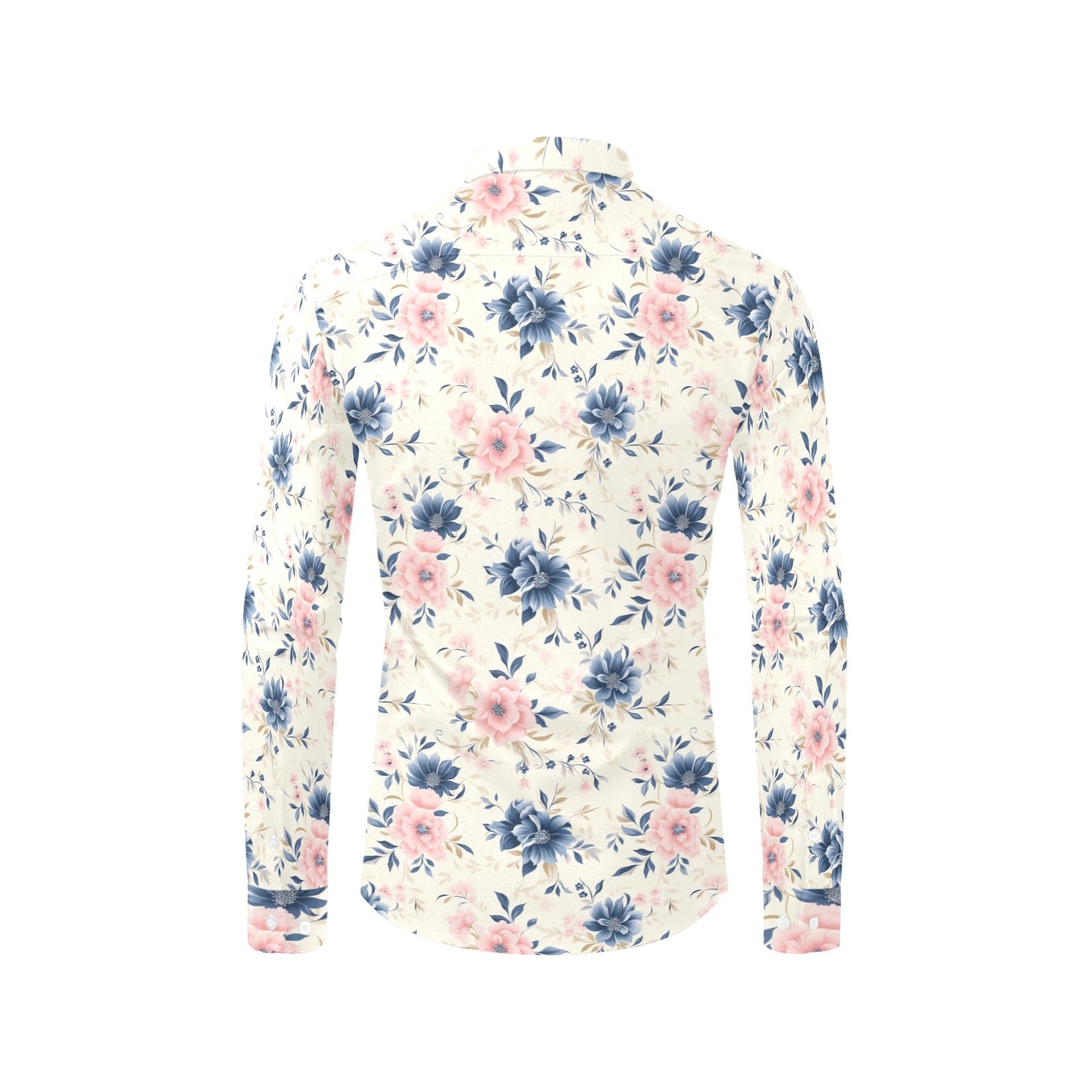 Pink Blue Floral Long Sleeve Men Button Up Shirt, White Flowers Print White Casual Buttoned Collared Designer Dress Shirt with Chest Pocket 3XL Pink Blue Floral Long Sleeve Men Button Up Shirt, White Flowers Print White Casual Buttoned Collared Designer Dress Shirt with Chest Pocket 3XL