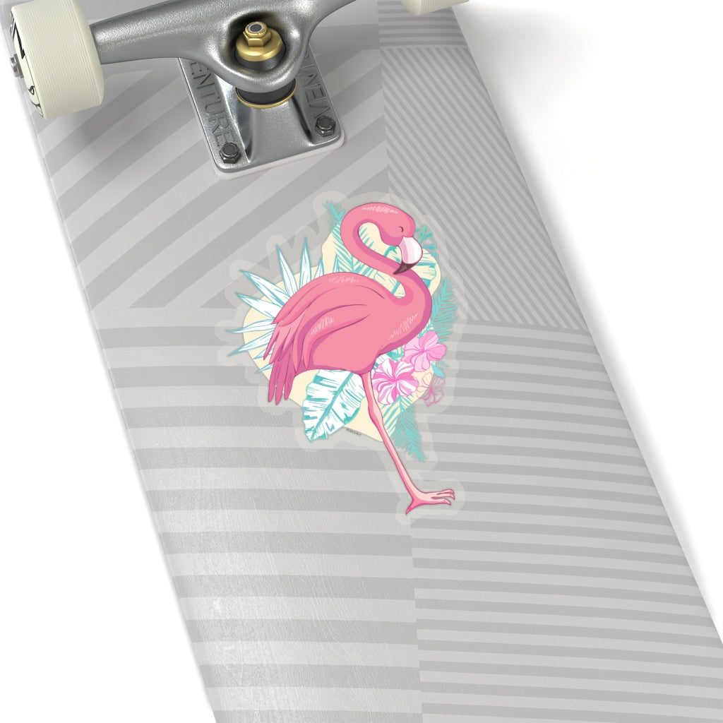 Pink Flamingo Sticker, Tropical flowers  Laptop Decal Vinyl Cute Waterbottle Tumbler Car Bumper Aesthetic Die Cut Wall Mural Starcove Fashion