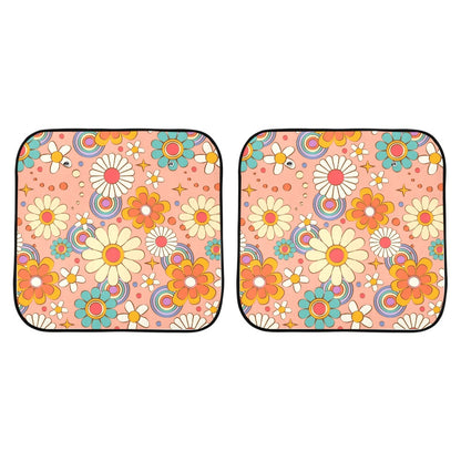 Groovy Flowers Car Sun Shade 2 Piece Set, Floral Windshield Side Window Foldable Accessories Auto SUV Trucks Protector Visor Screen Cover Starcove Fashion