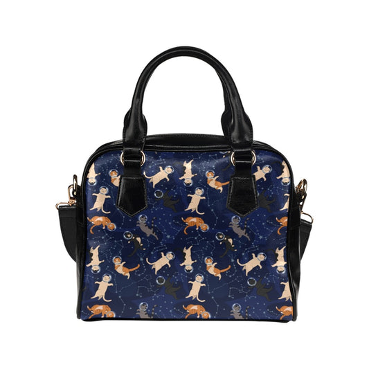 Cats in space Purse, Animal Kitten Black Blue Colorful Print Small Shoulder Bag High Grade PU Leather Women Designer Handbag