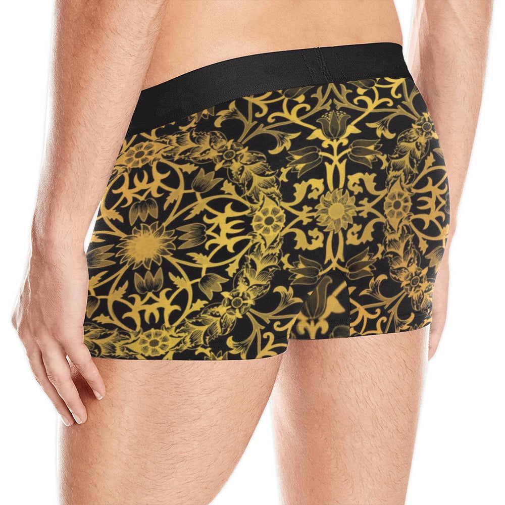 Baroque Men Boxer Briefs, Steampunk Gold Comfortable for Him Print Underwear Pouch Sexy Boyfriend Plus Size Gift Male Honeymoon Birthday