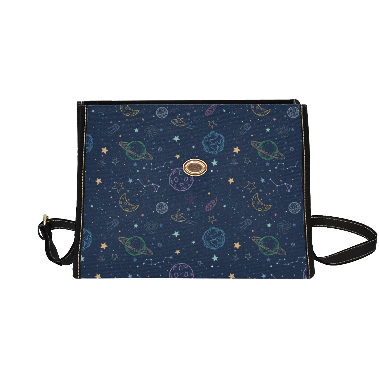 Planets Canvas Satchel Purse bag, Galaxy Constellation Space Stars Small Waterproof Cute Women Crossed Body Vegan Leather Strap Handbag Starcove Fashion