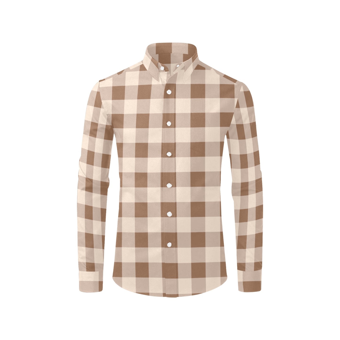 Light Brown Plaid Long Sleeve Men Button Up Shirt, Beige Cream Check T – Starcove Fashion