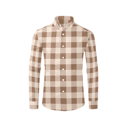 light brown dress shirt Light Brown Plaid Long Sleeve Men Button Up Shirt, Beige Cream Check T – Starcove Fashion