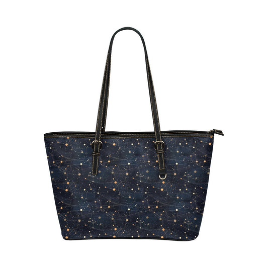 Constellation Tote Bag Purse, Galaxy Space Celestial Print Handbag Vegan Leather Zip on Top Designer Shoulder Small Large Ladies Women