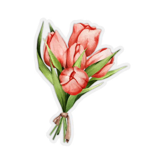 Bouquet Tulips Sticker, Red Flowers Cute Vinyl Wall Decal Label Phone Transparent Clear Small Large Cool Art Computer Hydro Flask Starcove Fashion