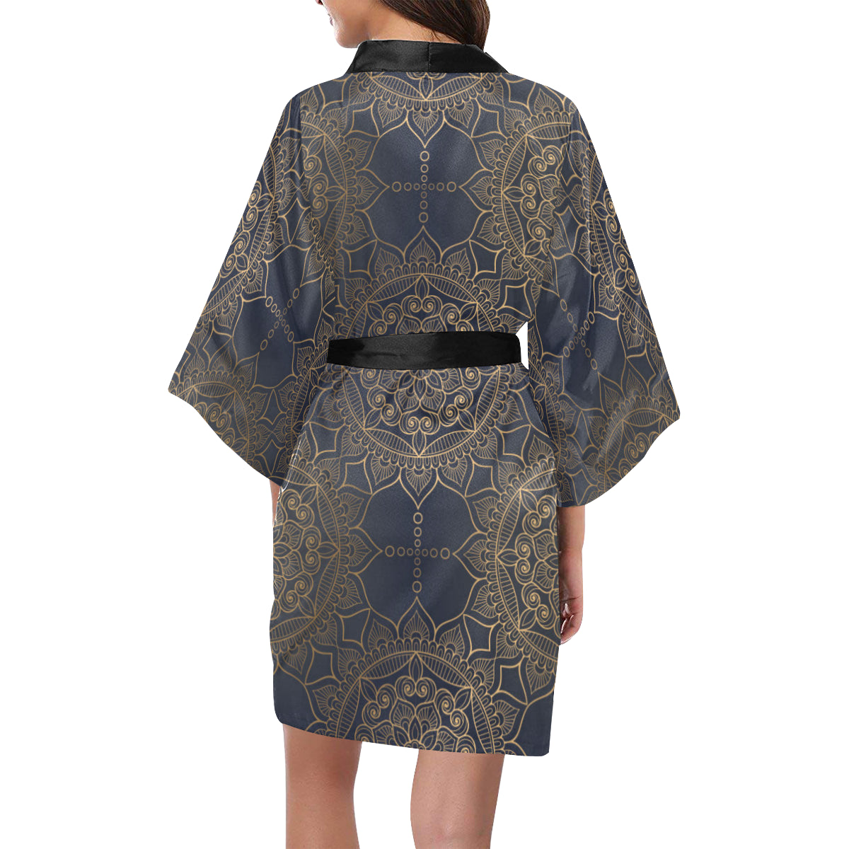Mandala Print Kimono, Oriental Bohemian Boho Japanese Women's Short Lounge Kimono Robe Sleepwear Bathrobe Starcove Fashion