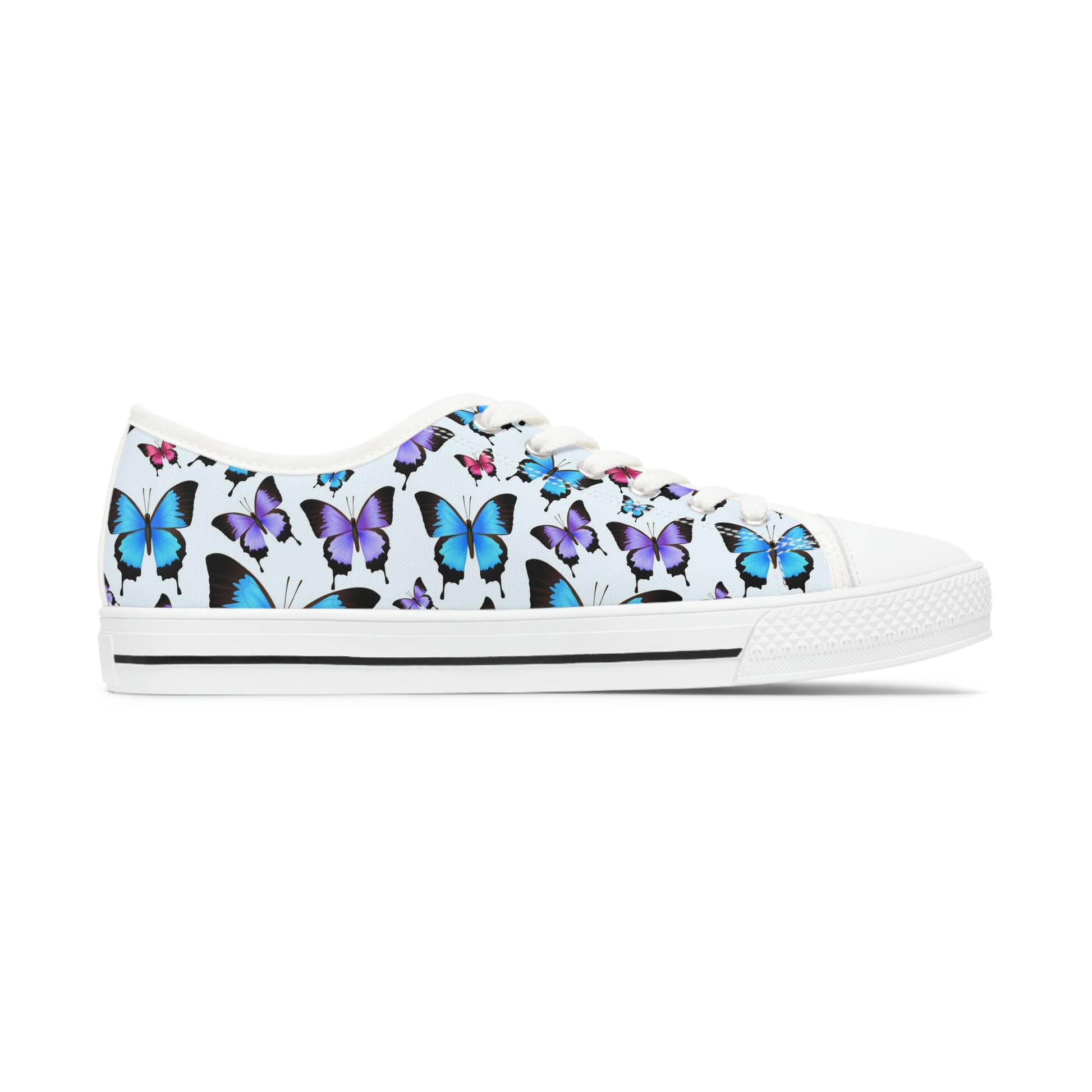 Butterfly Women Shoes, Monarch Blue Sneakers Canvas White Low Top Lace Up Custom Girls Aesthetic Flat Shoes Starcove Fashion