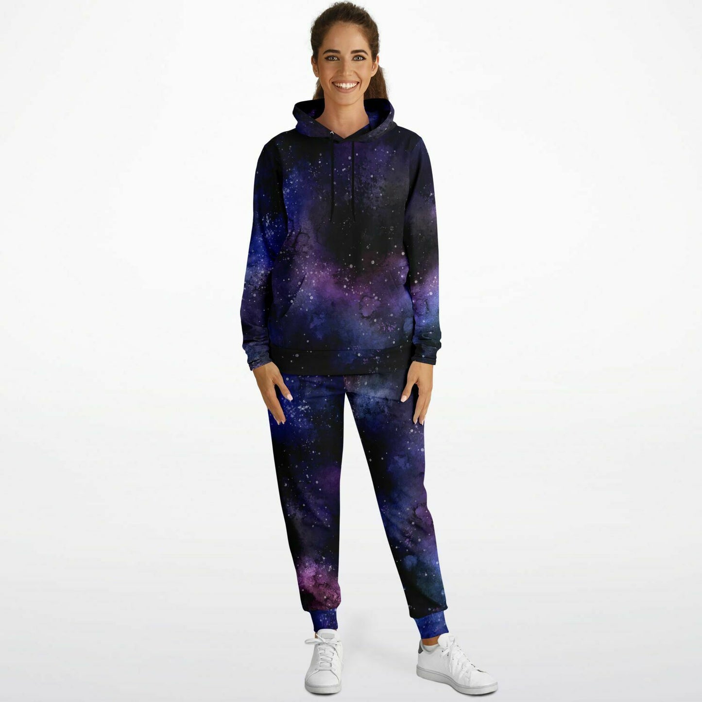 Galaxy Hoodie Jogger Sweatsuit Set, Stars Universe Hooded Sweatshirt Sweatpants Women Men Cotton Matching Plus Size Sweats