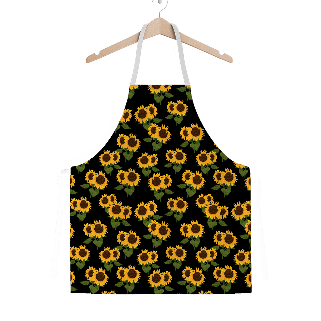 Sunflower Apron, Floral Yellow Flowers Black Pattern Chef Funny BBQ Grill Cooking Birthday Cotton Kitchen Women Apron Starcove Fashion