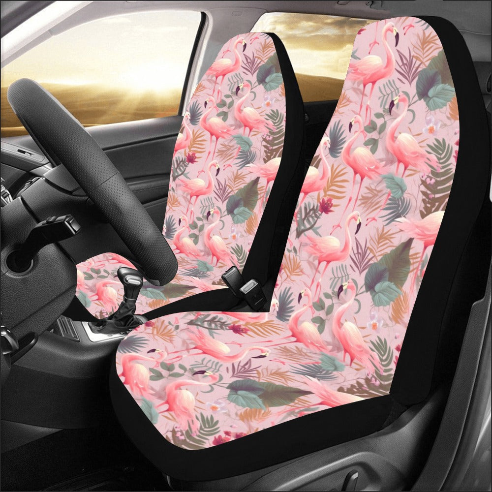 Flamingo Car Seat Covers for Vehicle 2 pc, Pastel Pink Bird Cute Tropical Front Vehicle SUV Vans Men Women Protector Accessory