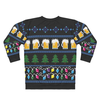 Beer Ugly Christmas Sweater, Party Funny Men Women Lights Stein glass Drinking Bar Tree Xmas Holiday Snowflakes Black Sweatshirt Top Starcove Fashion