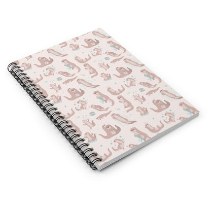Sea Otter Spiral Notebook, Traveler Ruled Line Cute Pink Pastel Ocean Pattern Otter Lovers Gift Journal accessories Starcove Fashion