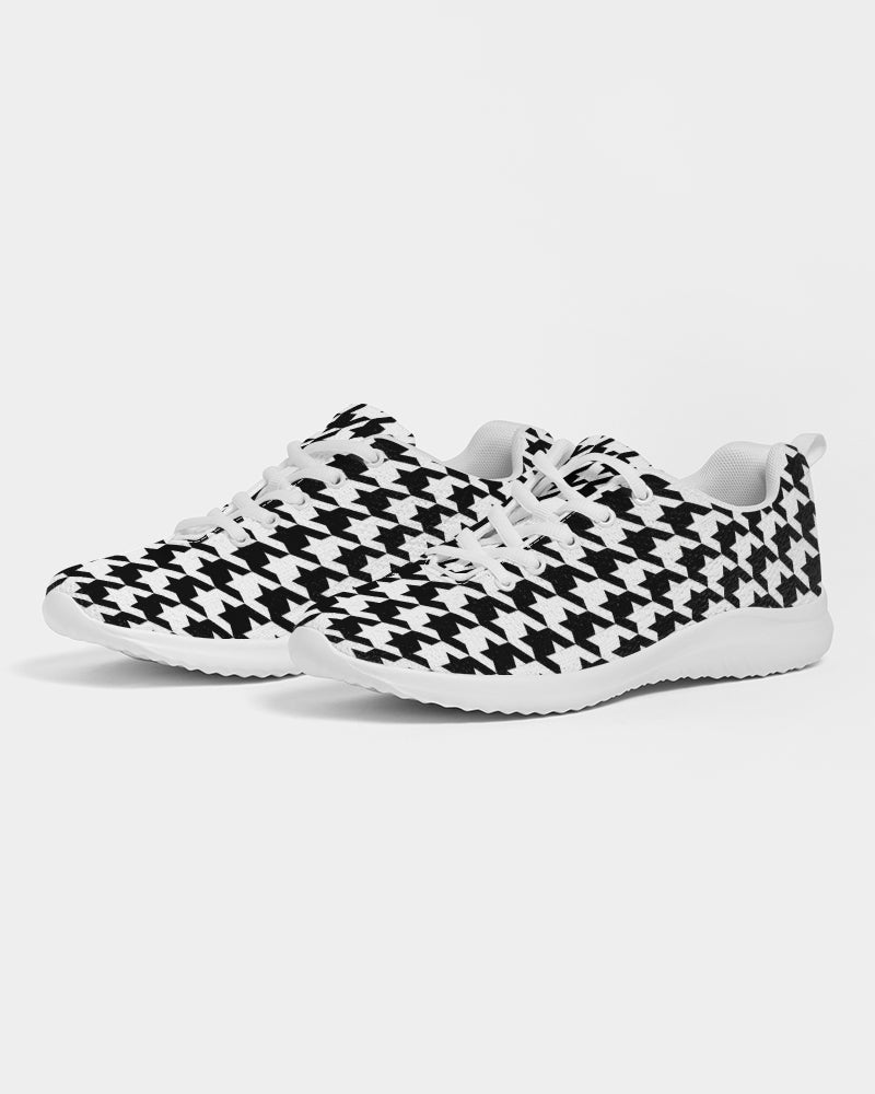 Houndstooth Black White Sneakers, Lace Up Athletic Shoe Sports Mesh Festival Party Breathable Custom Canvas Women Men Shoes Starcove Fashion