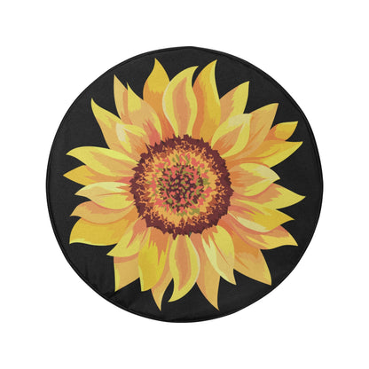 Sunflower Tire Cover, Spare Wheel Floral Yellow Flowers Black Custom Back Camera Hole Unique Design Back Tire Women Girls RV Camper