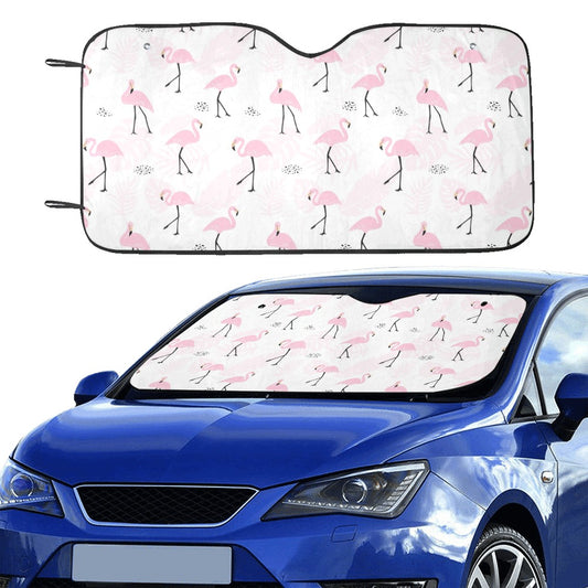 Pink Flamingo Flowers Sun Shade for Car, Tropical SUV Truck Accessories Auto Shade Protector Window Visor Screen Windshield Cover Decor