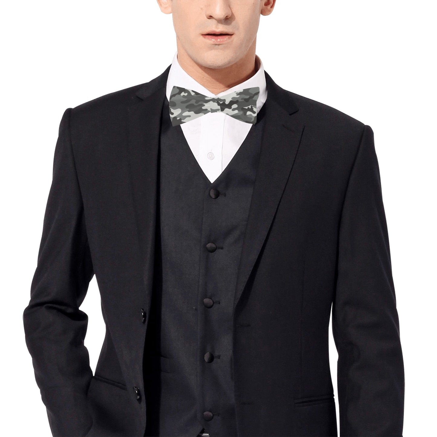 Camo Bow Tie, Grey Camouflage Army Classic Chic Adjustable Pre Tied Bowtie Gift Him Men Tuxedo Groomsmen Necktie Wedding Designer Suit