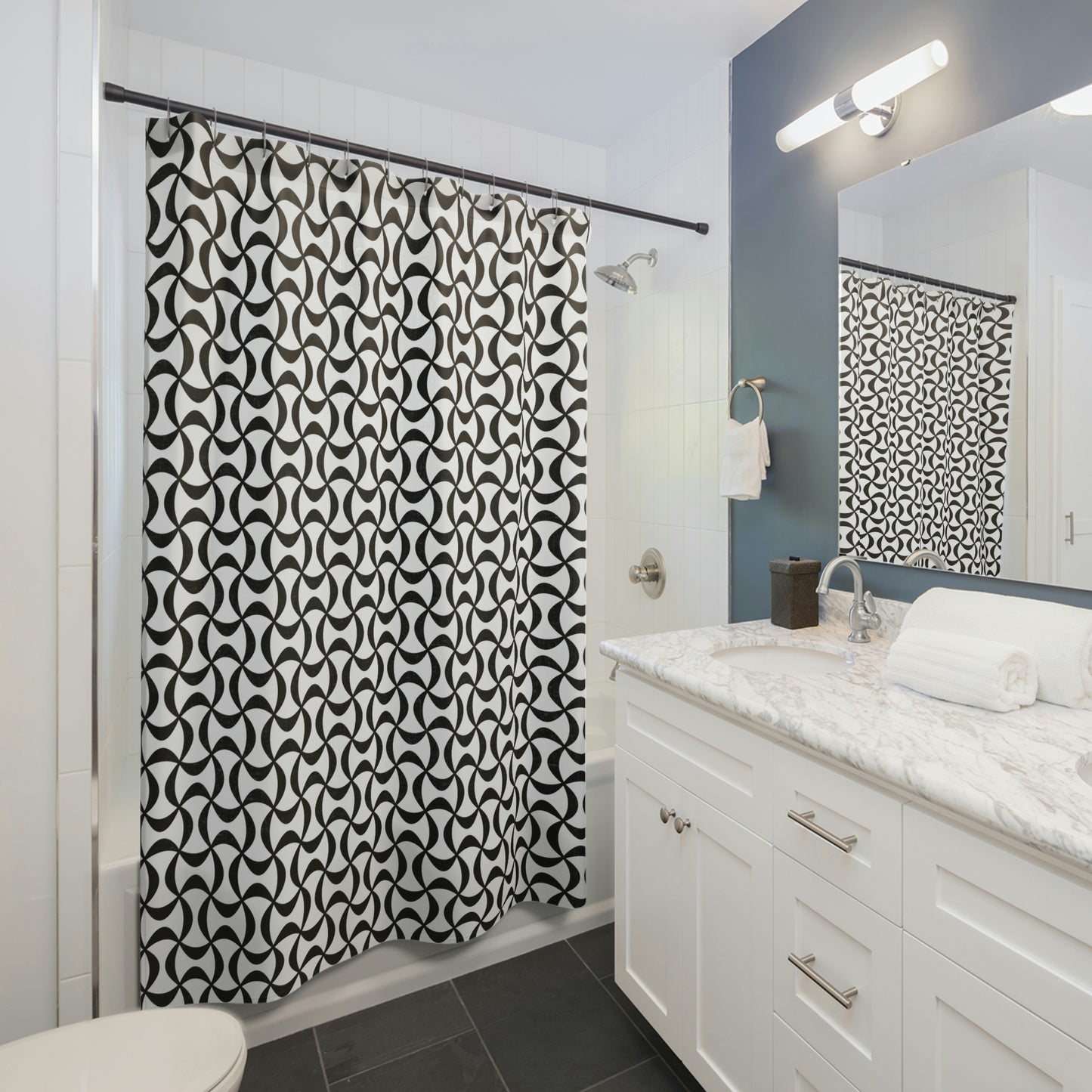 Black and White Shower Curtain, Abstract Modern Fabric Unique Bath Bathroom Boho Decor Cool Unique Housewarming Home Gift