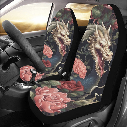 Dragon Car Seat Covers for Vehicle 2 pc, Flowers Floral Watercolor Cute Front SUV Vans Men Women Ladies Truck Universal Protector Accessory