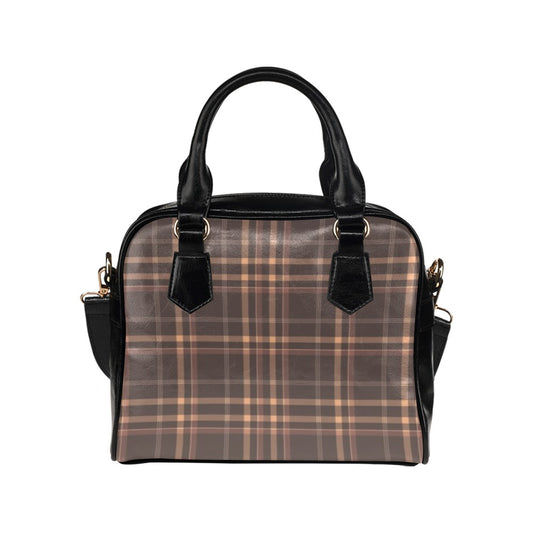 Brown Plaid Purse, Tartan Black Check Pattern Cute Small Shoulder Bag High Grade PU Leather Women Designer Handbag