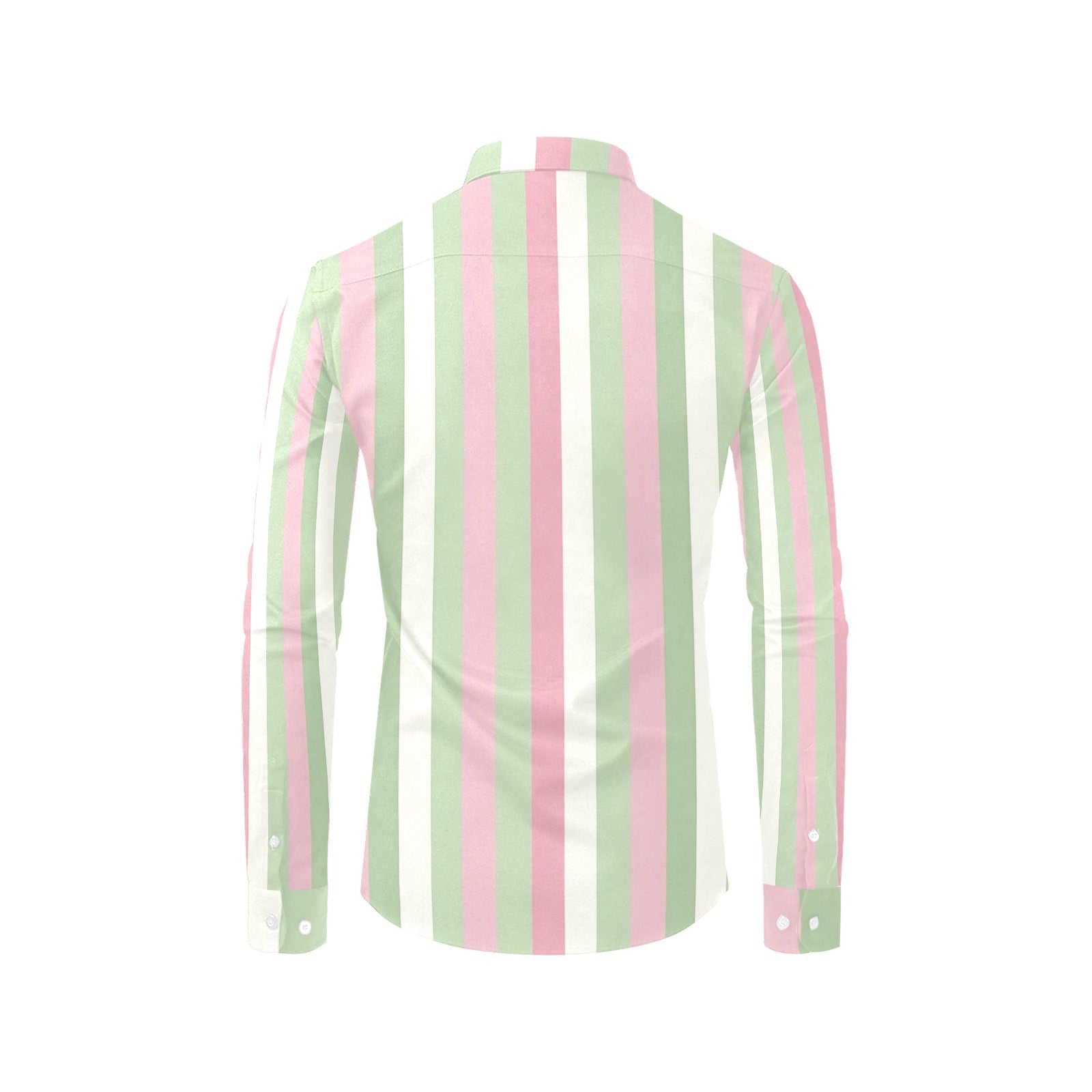 Pink Green Striped Long Sleeve Men Button Up Shirt, Pastel White Print Buttoned Collared Dress Shirt with Chest Pocket 2XL Pink Green Striped Long Sleeve Men Button Up Shirt, Pastel White Print Buttoned Collared Dress Shirt with Chest Pocket 2XL