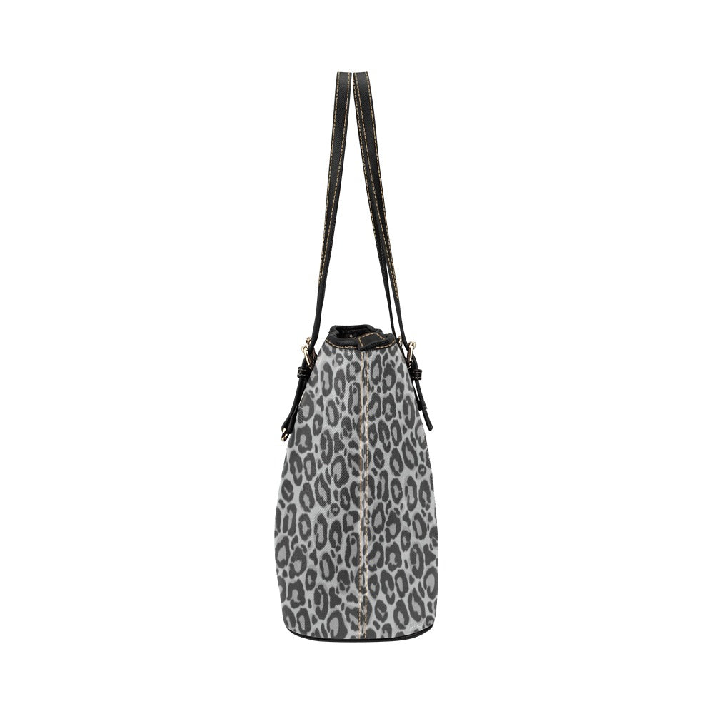 Grey Leopard Tote Bag Purse, Animal Print Cheetah Print Handbag Women High Grade Leather Zip Top Small Large Designer Handmade Shoulder
