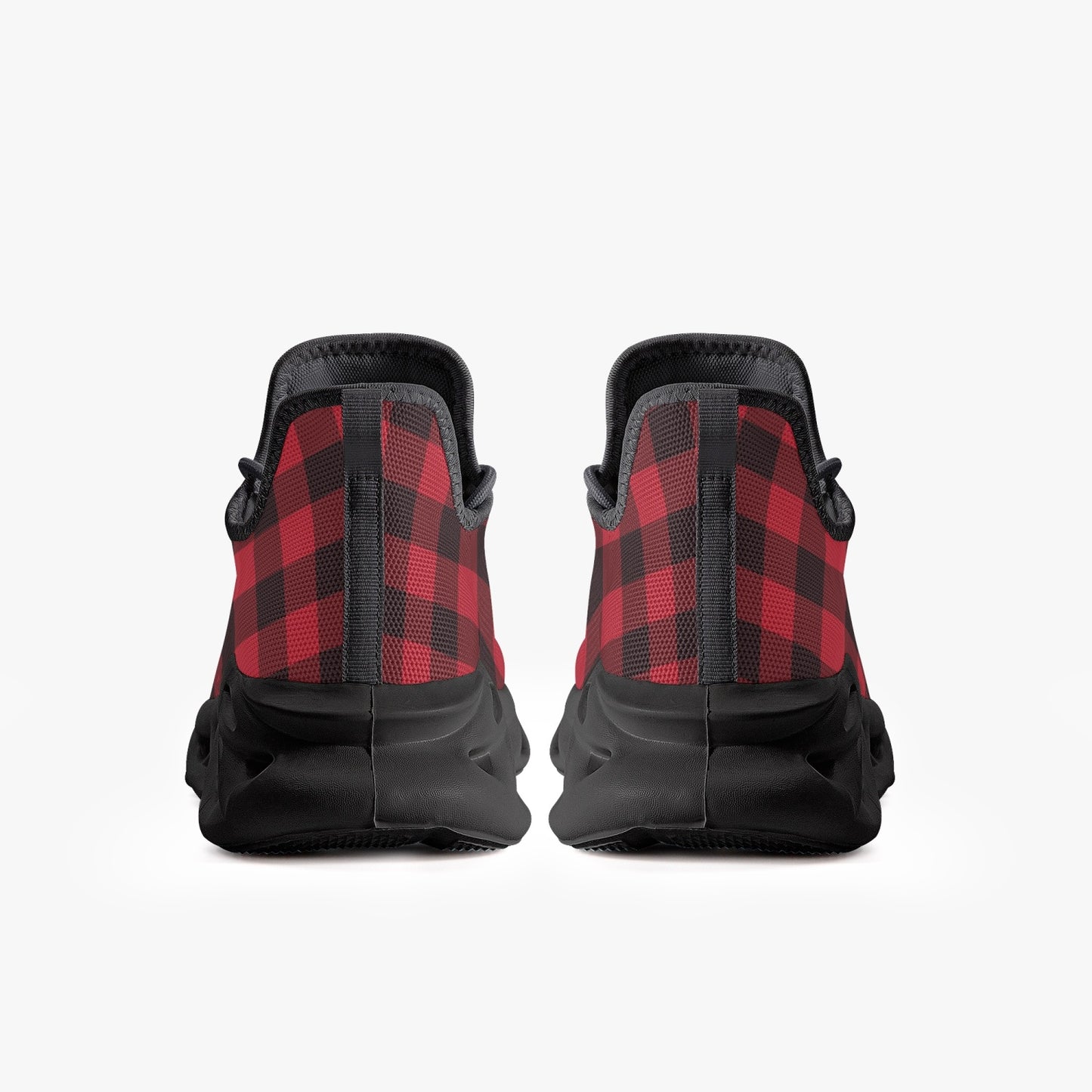 Red Black Buffalo Plaid Men Sneakers, Check Bouncing Mesh Knit Running Athletic Sport Gym Workout Breathable Lace Up Fitness Shoes Trainers