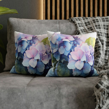 Hydrangea Flowers Pillow Case, Watercolor Floral Art Blue Pink Square Throw Decorative Cover Decor Couch Cushion 20 x 20 Zipper Sofa