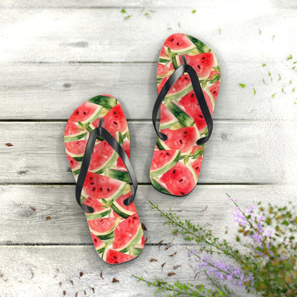 Watermelon Flip Flops, Summer Fruit Comfortable Thong Sandals Woman Men Ladies Beach Print Rubber Slip On Shoes