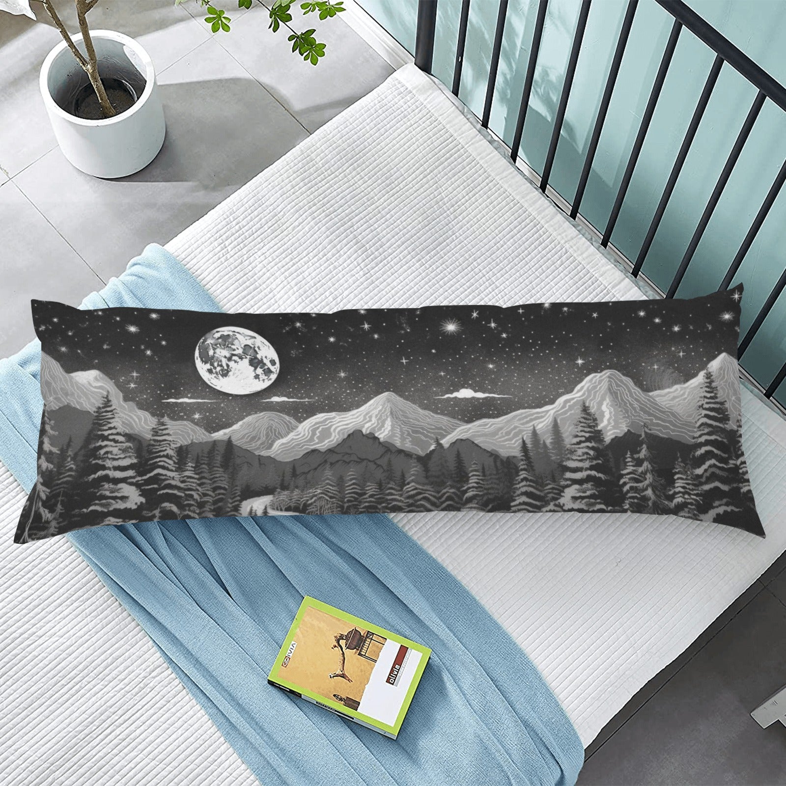 Moon Stars Body Pillow Case, Mountains Constellation Space Black White Long Large Bed Accent Print Throw Decor Decorative Cover 20x54 Zipper Starcove Fashion