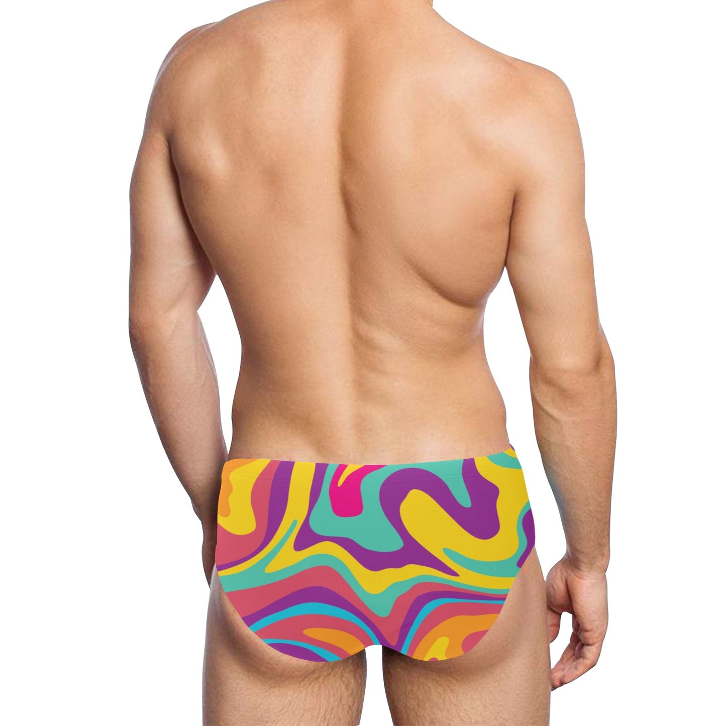 Groovy Men Swim Briefs, Funky Sexy 70s Swimwear Trunks Swimming Suit Swimsuit Low Rise Underwear Vintage Designer Swimwear