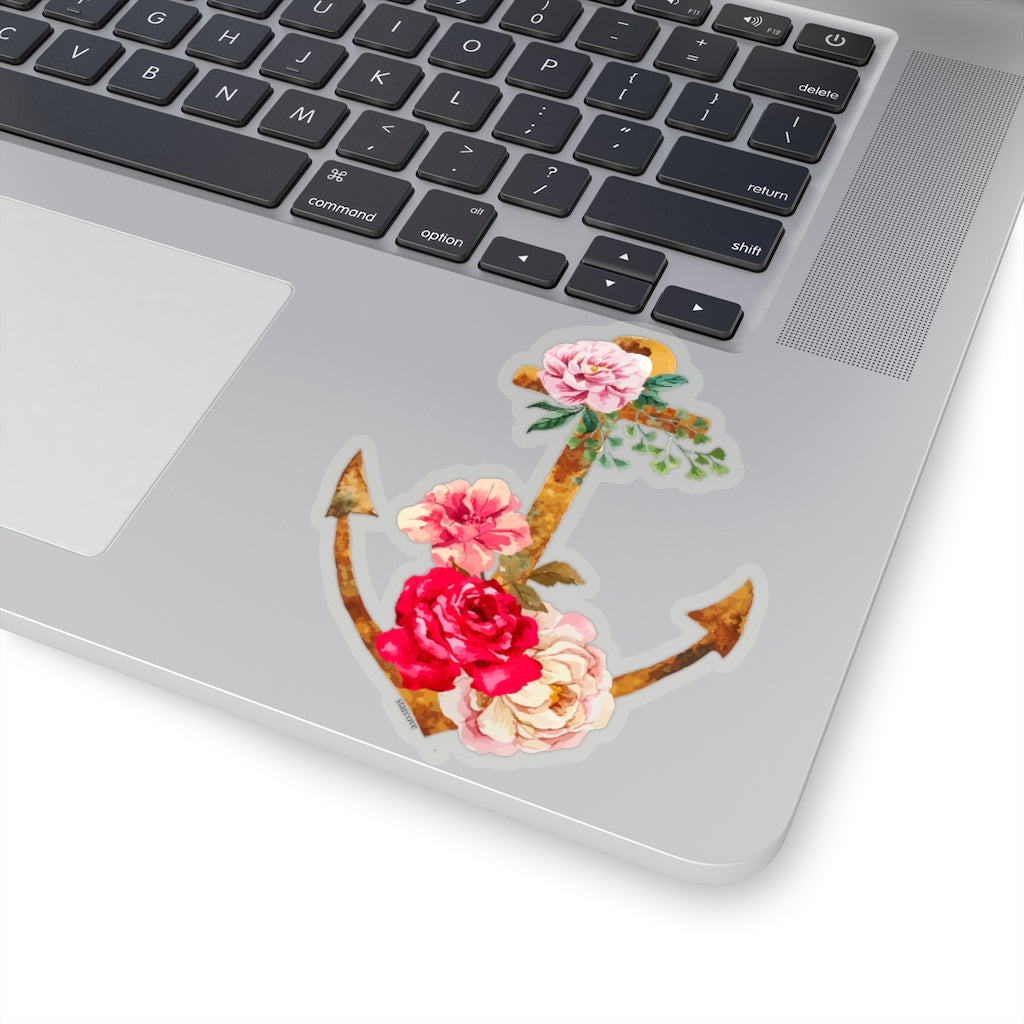 Anchor Flowers Sticker, Watercolor Colorful Floral Nautical Vintage Laptop Decal Cute Window Car Bumper Aesthetic Label Wall Mural Starcove Fashion
