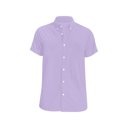Purple Short Sleeve Men Button Down Shirt, Lilac Lavender Solid Color Print Casual Buttoned Summer Dress Collared Plus Size