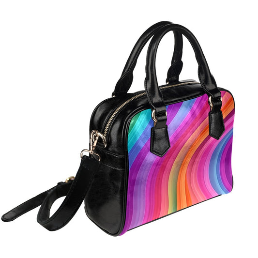 Rainbow Purse, Pink Stripes Pattern Cute Small Shoulder Zip Bag Vegan Leather Women Designer Handbag Crossbody Ladies Starcove Fashion