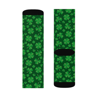 Lucky Clover Socks, Green St Patrick Day Four Shamrock 3D Sublimation Women Men Funny Fun Novelty Cool Funky Crazy Casual Cute Crew Gift Starcove Fashion