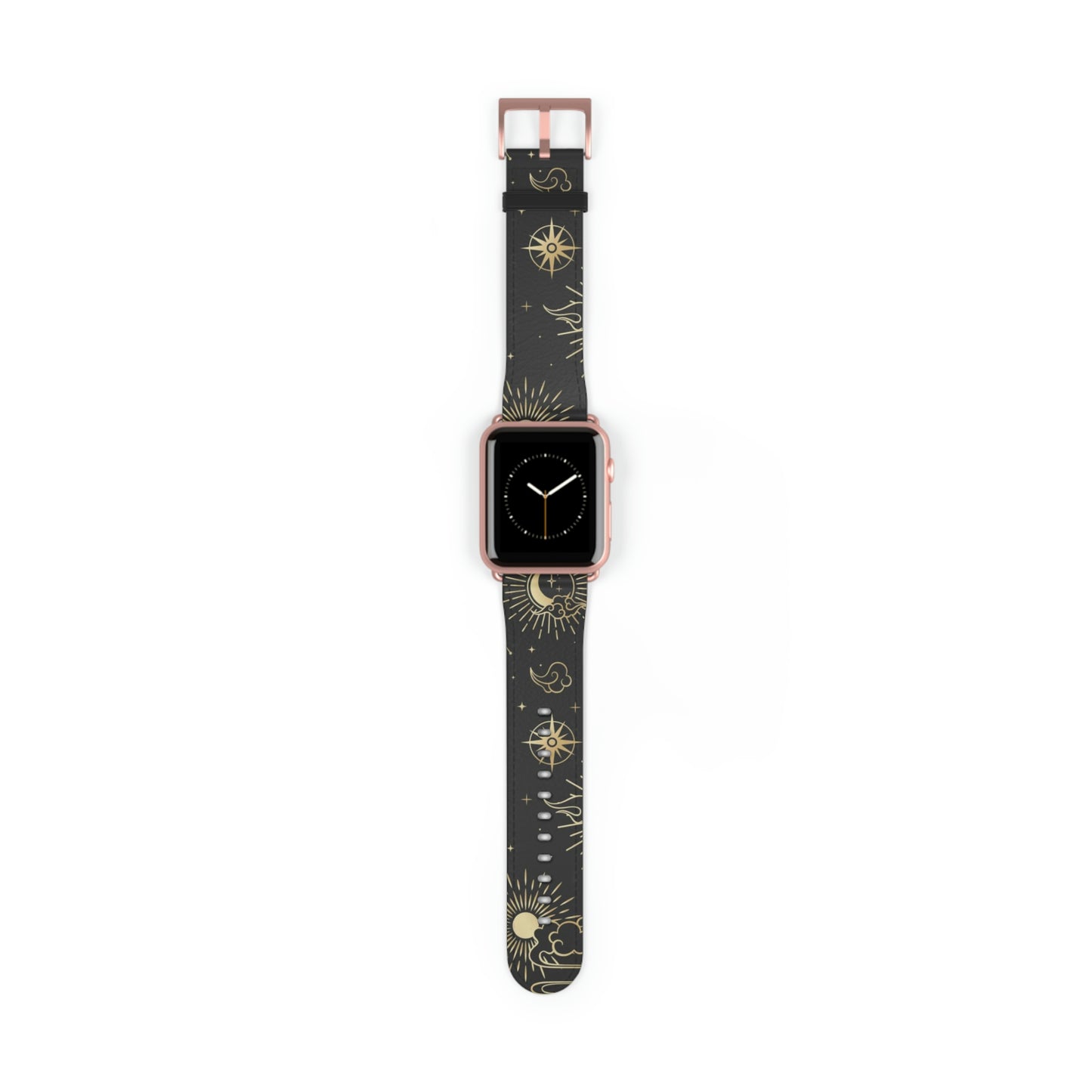 Moon Stars Apple Watch Band, Black Witchy Celestial iWatch Vegan Faux Leather Straps 38mm 40mm 42mm 44mm Series 3 4 5 6 7 SE Women Starcove Fashion