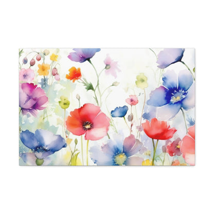 Wildflowers Canvas Gallery Wrap, Watercolor Floral Wall Art Print Decor Small Large Hanging Modern Landscape Living Room