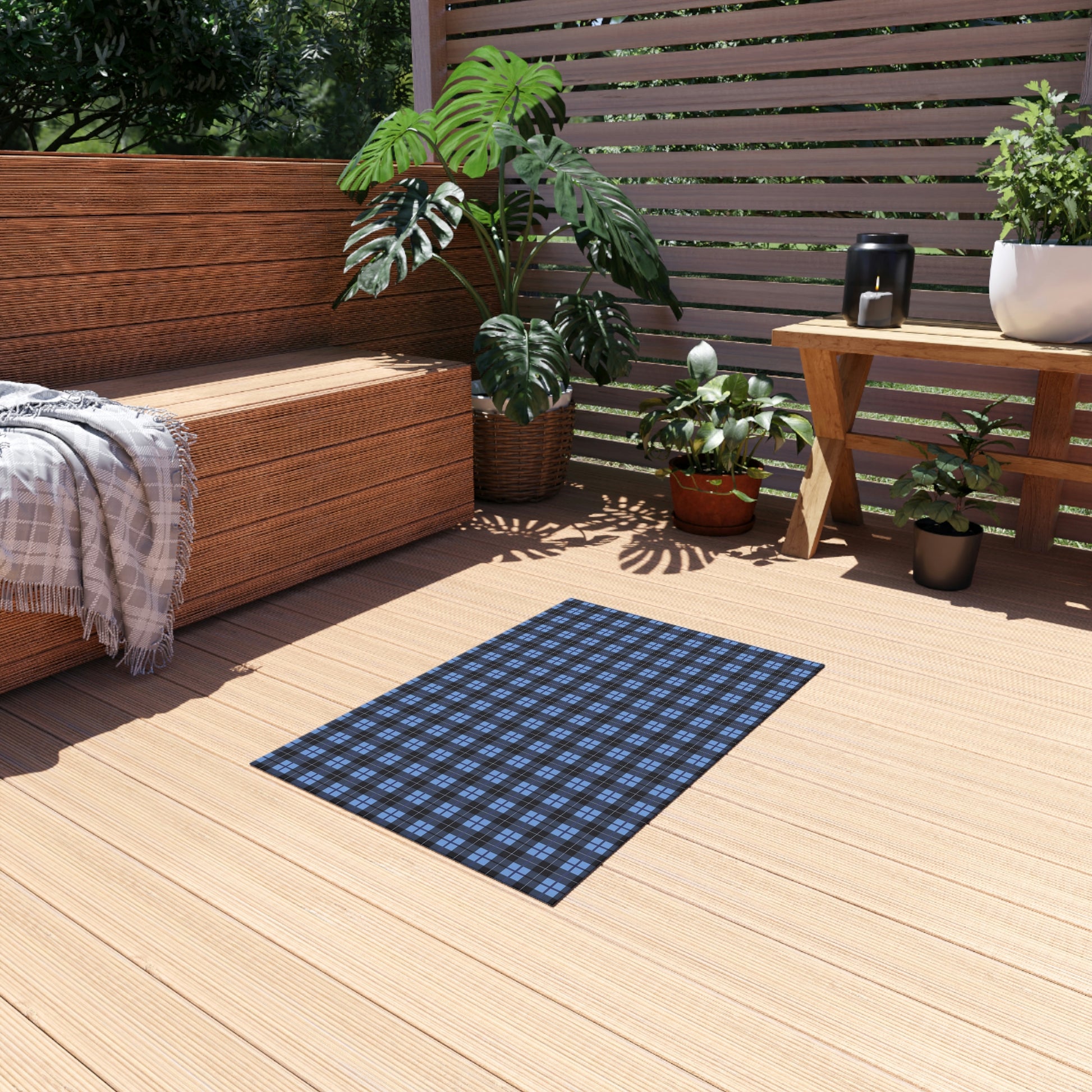Blue Plaid Outdoor Area Rug, Check Waterproof Carpet Home Floor Decor –  Starcove Fashion