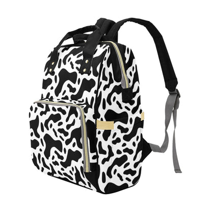 Cow Print Diaper Bag Backpack, Black White Animal Baby Boy Girl Waterproof Insulated Pockets Stylish Mom Dad Designer Men Women Multipurpose Starcove Fashion