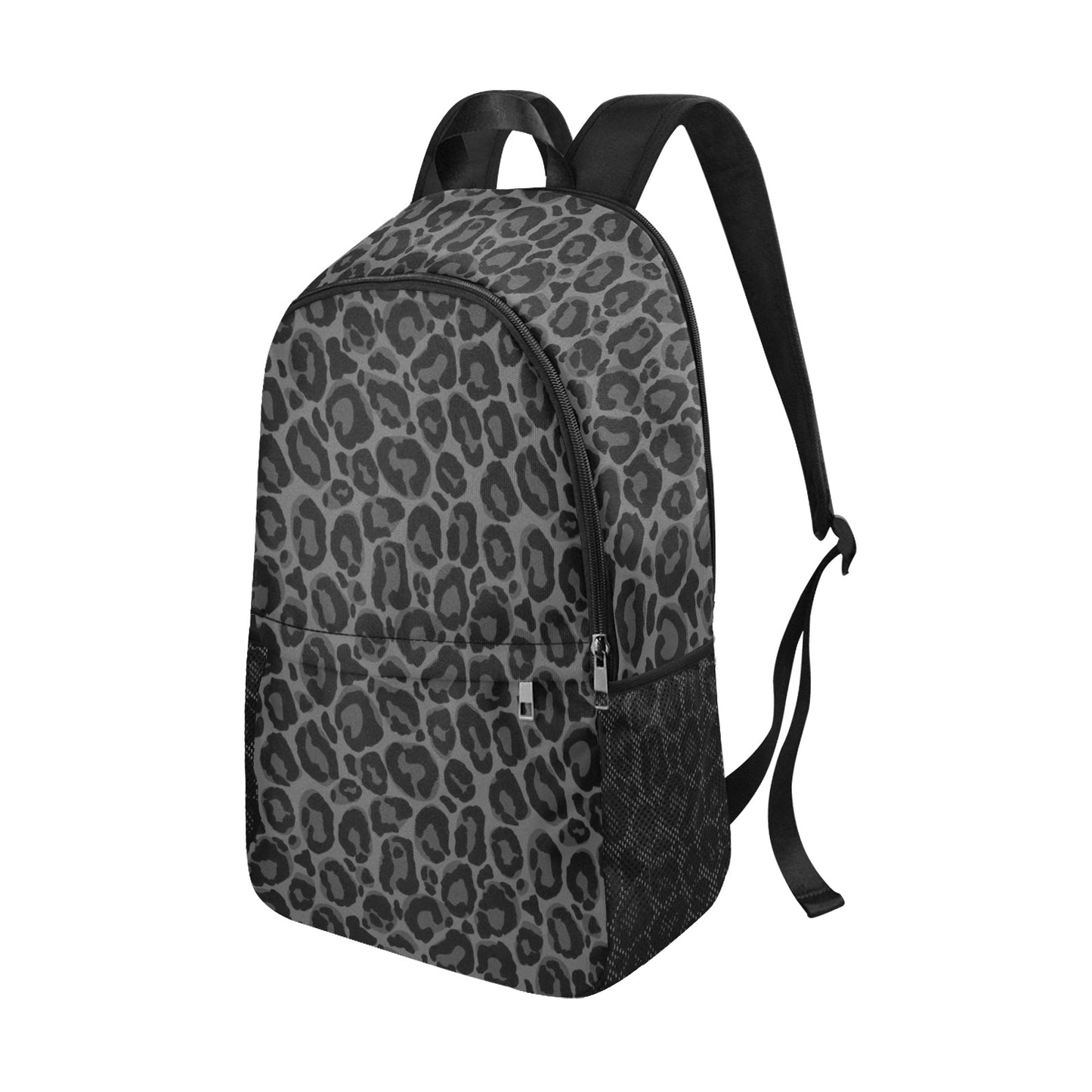 Black Leopard Backpack, Cheetah Animal Print Men Women Kids Gift Him Her School College Waterproof Side Mesh Pockets Aesthetic Bag