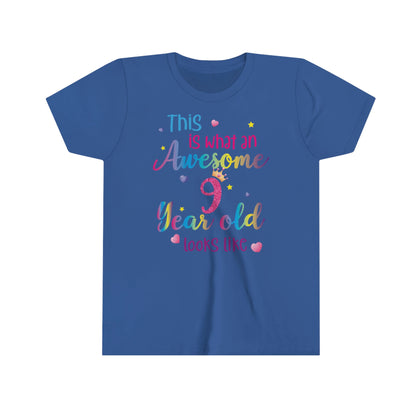 9 Year Old Birthday Shirt, Girl This is What an Awesome Looks Like Birthday Present 9th Nine Year Fun Rainbow Party Gift Kids Tee