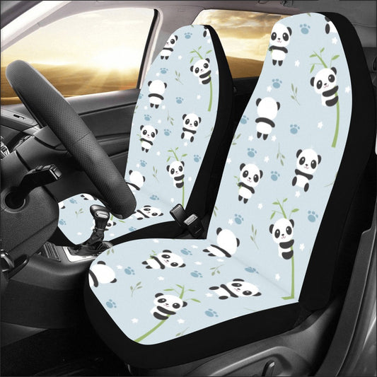 Panda Car Seat Covers 2 pc, Bamboo Animal Print Pattern Front Seat Dog Vehicle SUV Auto Universal Protector Accessory Men Women