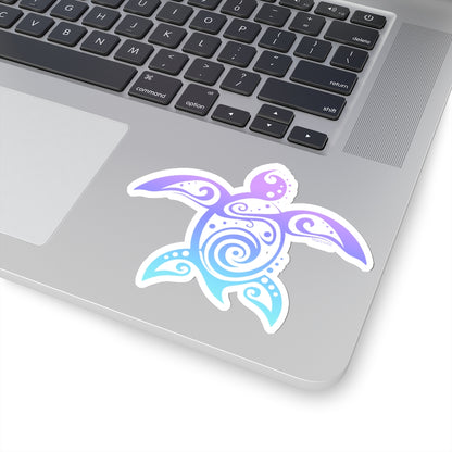 Tribal Sea Turtle Decal, Ocean Violet Blue Hawaiian Waves Gradient Ombre Die Cut Stickers Laptop Vinyl Cute Waterbottle Car Aesthetic Starcove Fashion