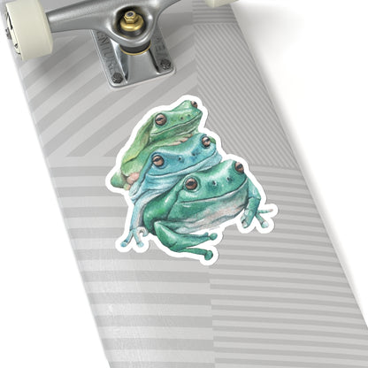 Cute Frog Sticker, Green Frog Stacked Kawaii Watercolor Laptop Decal Vinyl Cute Waterbottle Tumbler Car Aesthetic Label Wall Mural Starcove Fashion