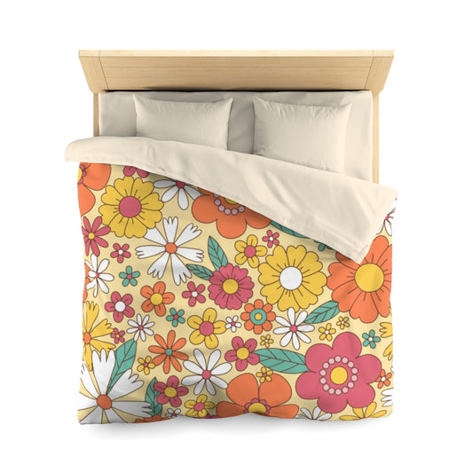 Groovy Flower Pattern Duvet Cover, Vintage Floral Microfiber Full Queen Twin Unique Vibrant Bed Cover Modern Home Bedding Bedroom Décor Starcove Fashion