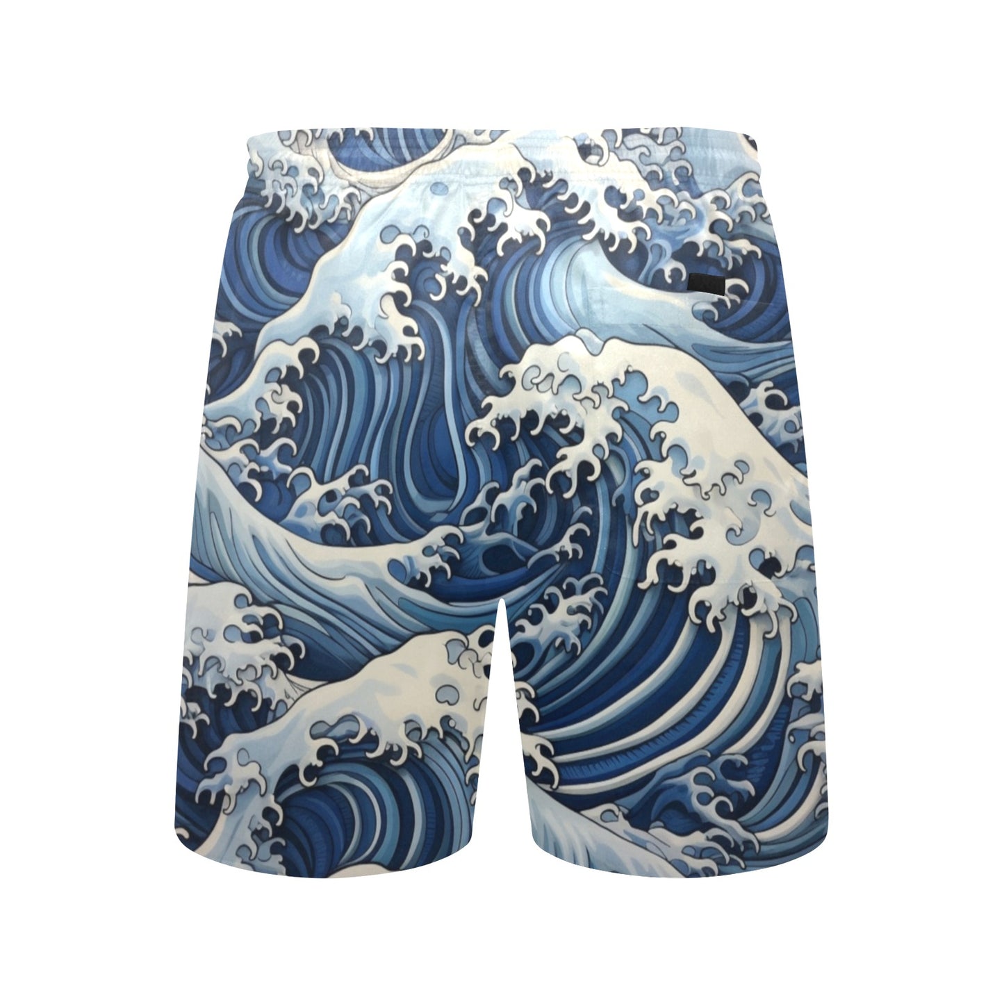 Japanese Waves Men Swim Trunks, Ocean Blue 7" Inseam Shorts Beach Pockets Mesh Lining Drawstring Casual Bathing Suit Plus Size Swimwear