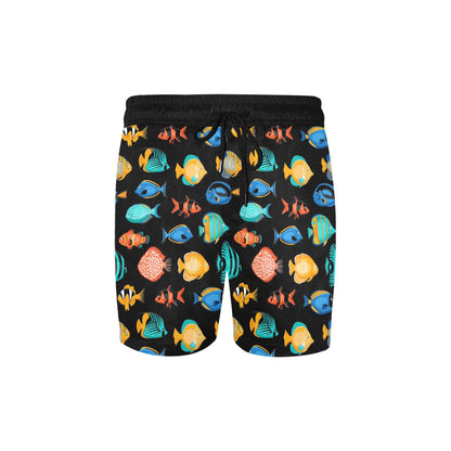 Tropical Fish Men Mid Length Shorts, Beach Swim Trunks with Pockets & Mesh Drawstring Boys Casual Bathing Suit Summer
