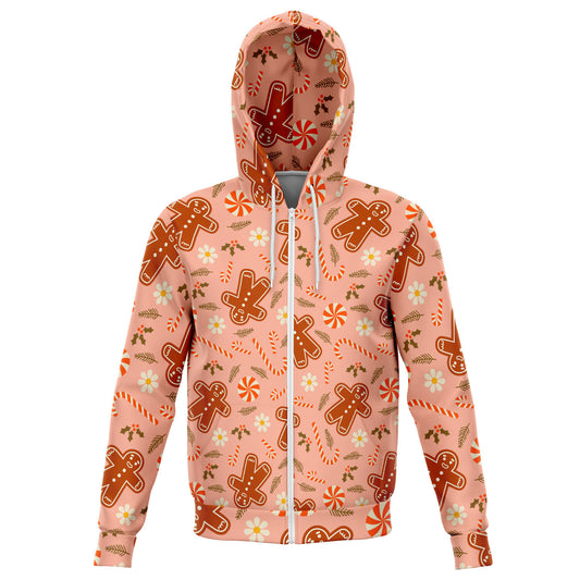 Gingerbread Christmas Zip Up Hoodie, Winter Front Zipper Pocket Men Women Adult Aesthetic Graphic Cotton Hooded Sweatshirt Starcove Fashion