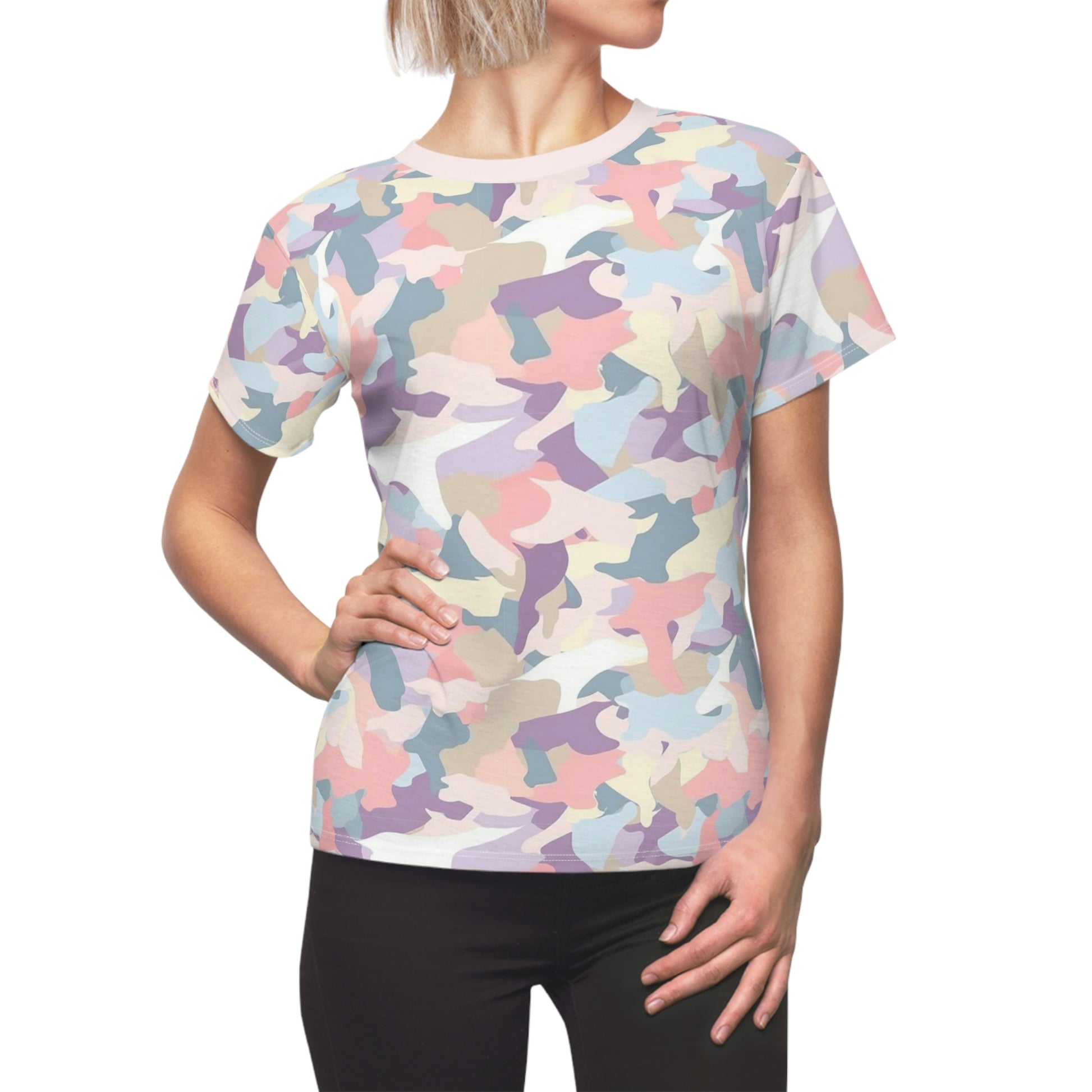 Pastel Camo Women Tshirt, Camouflage Pink Designer Adult Graphic Aesthetic Fashion Fitted Crewneck Tee Shirt Top Starcove Fashion