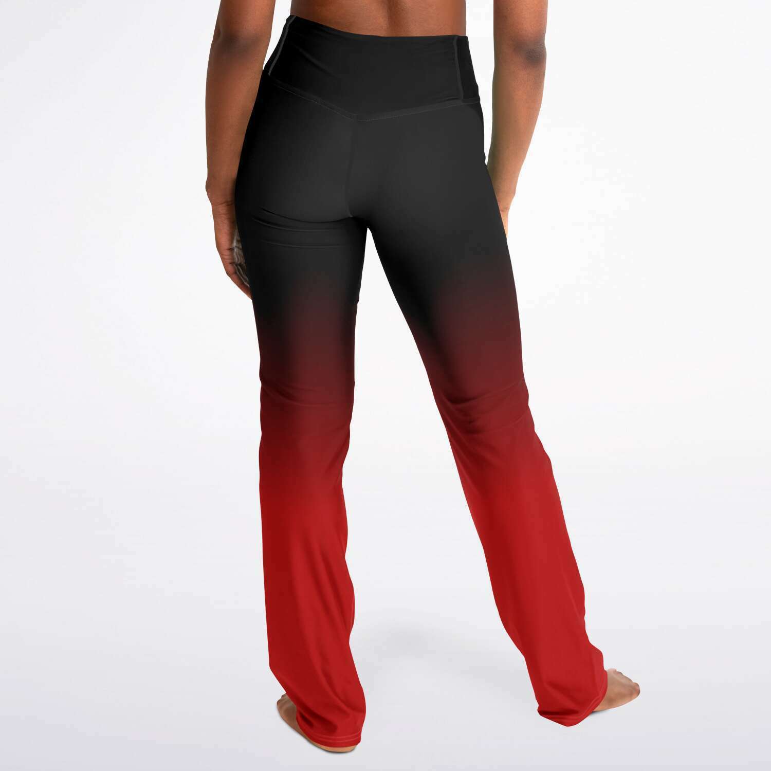 Black Red Ombre Flared Leggings, Tie Dye Printed High Waisted Yoga